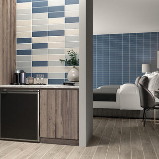 Deep Indigo - 4x12 Stencil Wave-Line Natural 3D-Geometric Solid-Color Matte Smooth Porcelain Tile