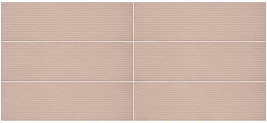 4x12 Stencil Linear Wave-Line Natural Solid-Color Matte Smooth Porcelain Tile Blush Pink