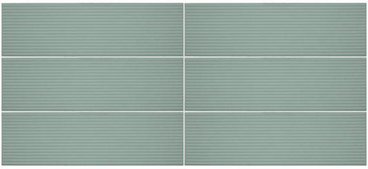 4x12 Stencil Linear Wave-Line Natural Solid-Color Matte Smooth Porcelain Tile Mint Green