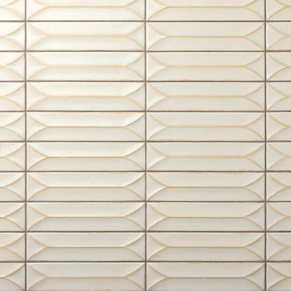 31/2x15 Terramater Fluted  Mosaic Solid-Color Glossy Wavy Porcelain Tile Off White