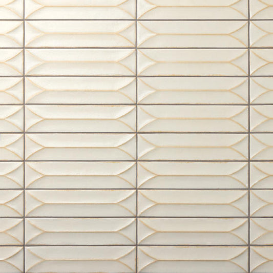 31/2x15 Terramater Fluted  Mosaic Solid-Color Glossy Wavy Porcelain Tile Off White