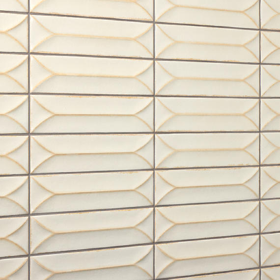 31/2x15 Terramater Fluted  Mosaic Solid-Color Glossy Wavy Porcelain Tile Off White
