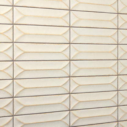 31/2x15 Terramater Fluted  Mosaic Solid-Color Glossy Wavy Porcelain Tile Off White