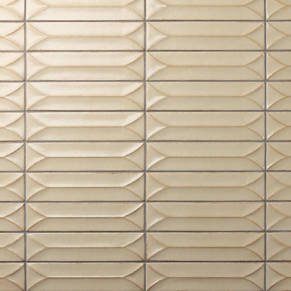 31/2x15 Terramater Fluted  Mosaic Solid-Color Glossy Wavy Porcelain Tile Light Beige