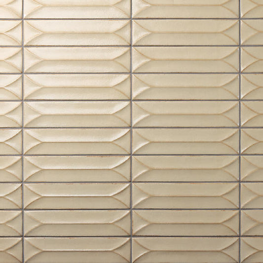 31/2x15 Terramater Fluted  Mosaic Solid-Color Glossy Wavy Porcelain Tile Light Beige