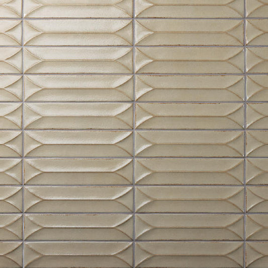 31/2x15 Terramater Fluted  Mosaic Solid-Color Glossy Wavy Porcelain Tile Muted Green