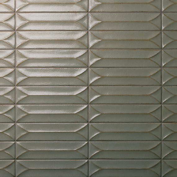 31/2x15 Terramater Fluted  Mosaic Solid-Color Glossy Wavy Porcelain Tile Gray Green