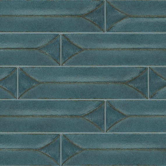 31/2x15 Terramater Fluted  Mosaic Solid-Color Glossy Wavy Porcelain Tile Blue Green