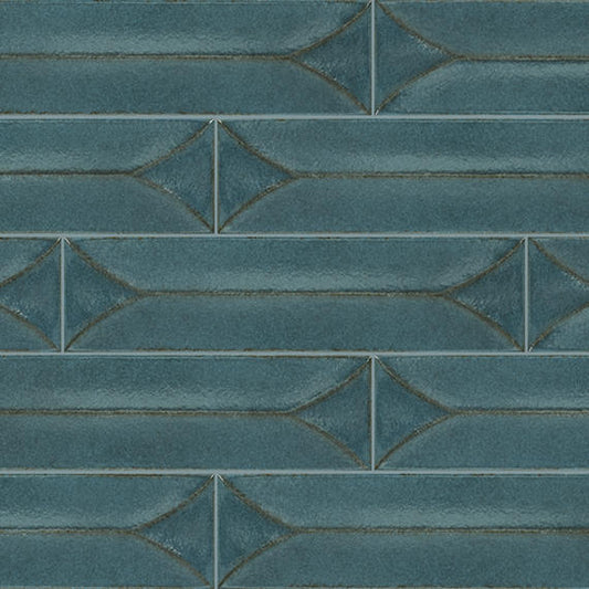 31/2x15 Terramater Fluted  Mosaic Solid-Color Glossy Wavy Porcelain Tile Blue Green