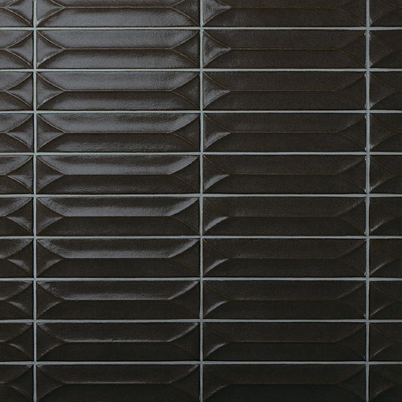 31/2x15 Terramater Fluted  Mosaic Solid-Color Glossy Wavy Porcelain Tile Dark Gray
