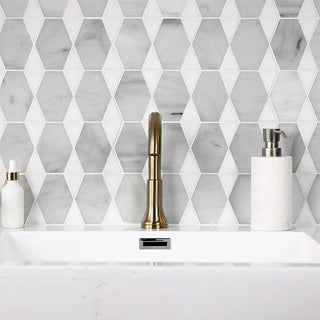 Marble White - 12x18 Perfit Mosaix Diamond Grid Octagon Mosaic Marble-Look Polished Smooth Stone Tile