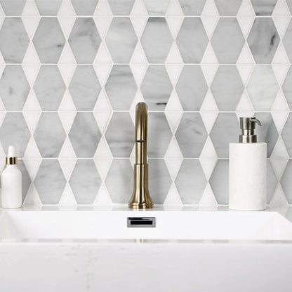 12x18 Perfit Mosaix Diamond Grid Octagon Mosaic Marble-Look Polished Smooth Stone Tile Marble White