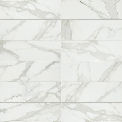6x18 Platinum  Natural Marble-Look Glossy Smooth Porcelain Tile White Gold