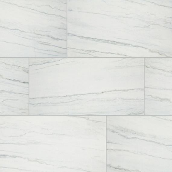 6x18 Platinum  Natural Marble-Look Glossy Smooth Porcelain Tile White Gray Mix