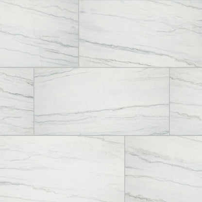 6x18 Platinum  Natural Marble-Look Glossy Smooth Porcelain Tile White Gray Mix