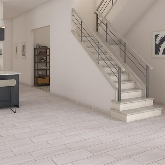 6x18 Platinum  Natural Marble-Look Glossy Smooth Porcelain Tile Soft Cream Gray