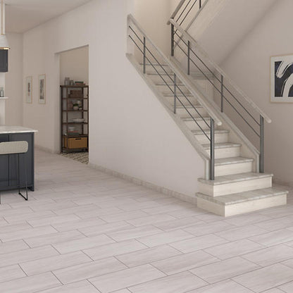 6x18 Platinum  Natural Marble-Look Glossy Smooth Porcelain Tile Soft Cream Gray