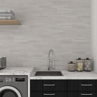 Soft Cream Gray - 6x18 Platinum Natural Marble-Look Glossy Smooth Porcelain Tile