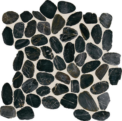 12x12 Decorative Accents Oval  Mosaic Pebble-Look Matte Natural Marble Tile Beige Gold