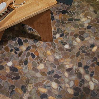 12x12 Decorative Accents Oval  Mosaic Pebble-Look Matte Natural Marble Tile Black & Greige