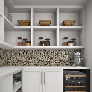 Black & Greige - 12x12 Decorative Accents Oval Mosaic Pebble-Look Matte Natural Marble Tile