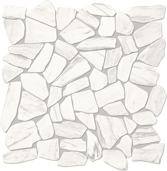 12x12 Raine Polygon Random Pattern Fragment Shard Mosaic Pebble-Look Tumbled Natural Marble Tile Marble White