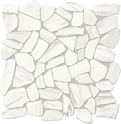 12x12 Raine Polygon Random Pattern Fragment Shard Mosaic Pebble-Look Tumbled Natural Marble Tile Marble White