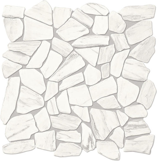 12x12 Raine Polygon Random Pattern Fragment Shard Mosaic Pebble-Look Tumbled Natural Marble Tile Marble White