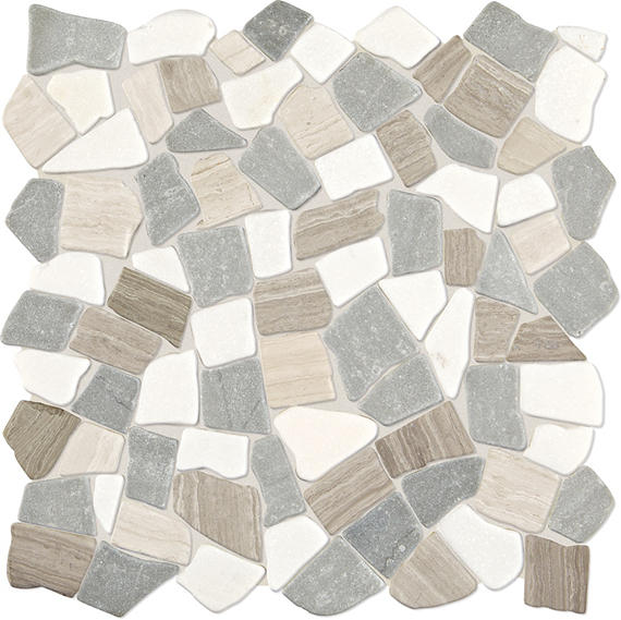 12x12 Raine Polygon Random Pattern Fragment Shard Mosaic Pebble-Look Tumbled Natural Marble Tile Beige Taupe