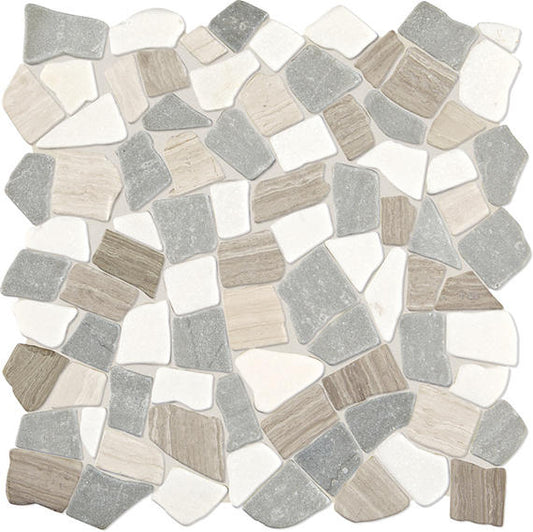 12x12 Raine Polygon Random Pattern Fragment Shard Mosaic Pebble-Look Tumbled Natural Marble Tile Beige Taupe