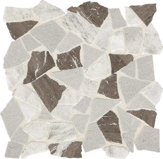 12x12 Predella Fragment Shard Random Pattern  Mosaic Mixed-Color Tumbled Natural Stone Tile Brown Gray