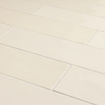 4x12 Studio Haven  Mosaic Stone-Look Glossy Smooth Ceramic Tile Ivory Cream