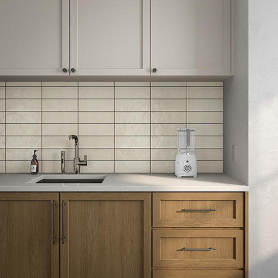 4x12 Studio Haven  Mosaic Stone-Look Glossy Smooth Ceramic Tile Ivory Cream