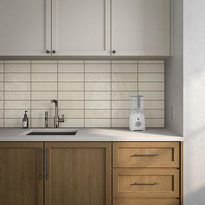 4x12 Studio Haven  Mosaic Stone-Look Glossy Smooth Ceramic Tile Ivory Cream