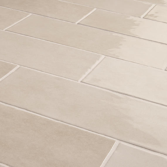 4x12 Studio Haven  Mosaic Stone-Look Glossy Smooth Ceramic Tile Warm Taupe