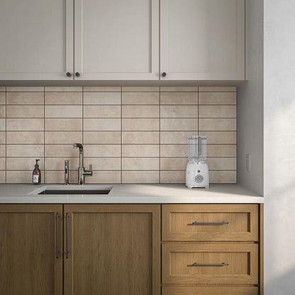 4x12 Studio Haven  Mosaic Stone-Look Glossy Smooth Ceramic Tile Warm Taupe