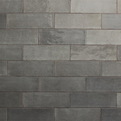 4x12 Studio Haven  Mosaic Stone-Look Glossy Smooth Ceramic Tile Dark Gray
