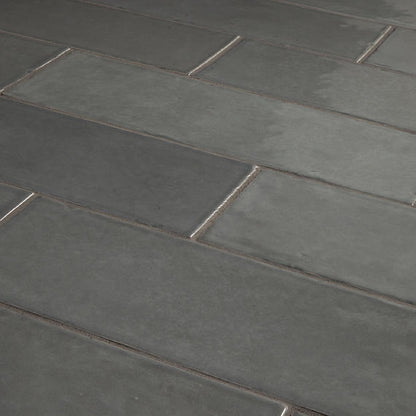 4x12 Studio Haven  Mosaic Stone-Look Glossy Smooth Ceramic Tile Dark Gray