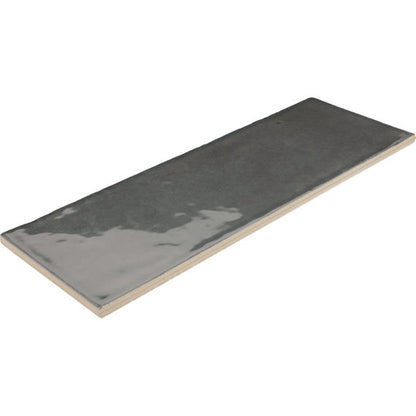 4x12 Studio Haven  Mosaic Stone-Look Glossy Smooth Ceramic Tile Dark Gray