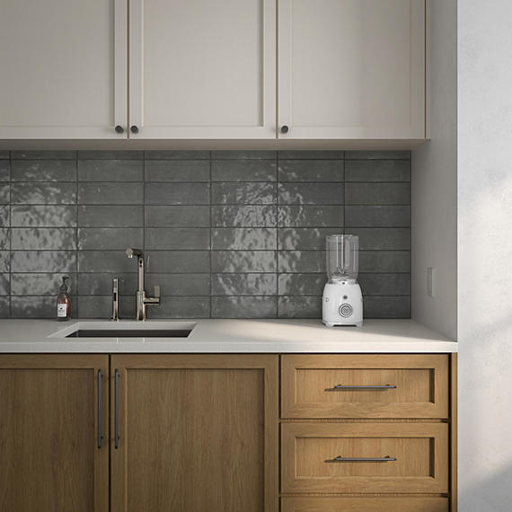 4x12 Studio Haven  Mosaic Stone-Look Glossy Smooth Ceramic Tile Dark Gray