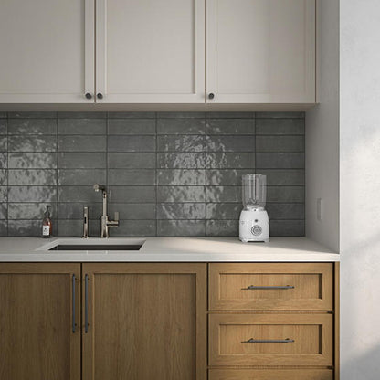 4x12 Studio Haven  Mosaic Stone-Look Glossy Smooth Ceramic Tile Dark Gray