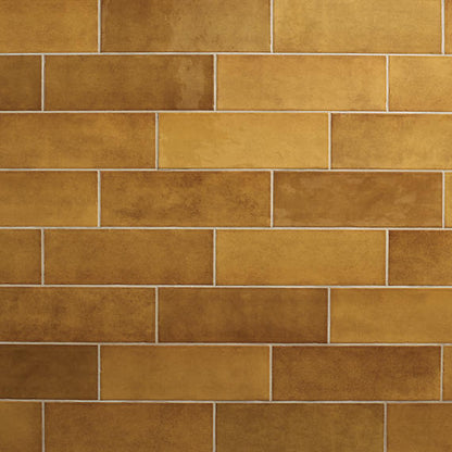 4x12 Studio Haven  Mosaic Stone-Look Glossy Smooth Ceramic Tile Golden Beige
