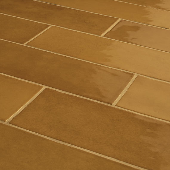 4x12 Studio Haven  Mosaic Stone-Look Glossy Smooth Ceramic Tile Golden Beige