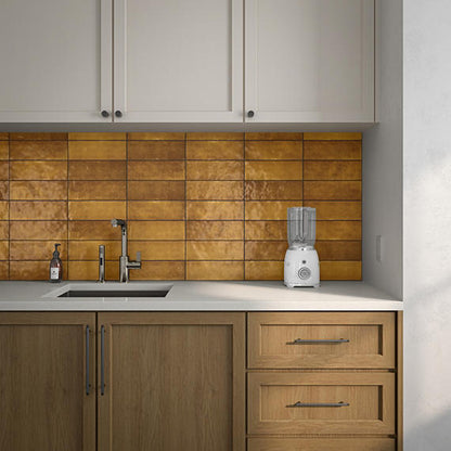 4x12 Studio Haven  Mosaic Stone-Look Glossy Smooth Ceramic Tile Golden Beige