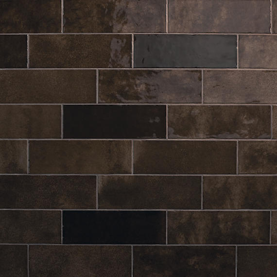 4x12 Studio Haven  Mosaic Stone-Look Glossy Smooth Ceramic Tile Deep Brown