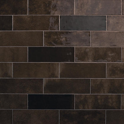 4x12 Studio Haven  Mosaic Stone-Look Glossy Smooth Ceramic Tile Deep Brown