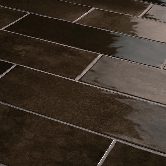 4x12 Studio Haven  Mosaic Stone-Look Glossy Smooth Ceramic Tile Deep Brown