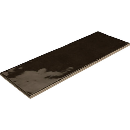 4x12 Studio Haven  Mosaic Stone-Look Glossy Smooth Ceramic Tile Deep Brown