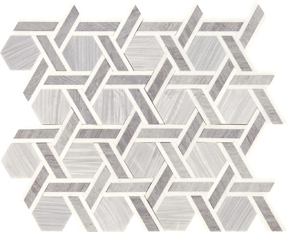 12x10 Fonte Hexagon Trident  Mosaic Marble-Look Honed Natural Marble Tile Gray Marble