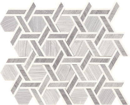 12x10 Fonte Hexagon Trident  Mosaic Marble-Look Honed Natural Marble Tile Gray Marble